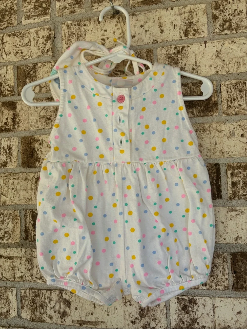 Vintage White Polka Dot Baby One-Piece with Floral Bib - Multicolor
